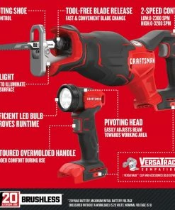 CRAFTSMAN Power Tool Combo Kits V20 4-Tool 20-Volt Max Brushless Power Tool Combo Kit with Soft Case (2-Batteries Included and Charger Included) -Craftsman Store 15601078