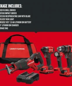CRAFTSMAN Power Tool Combo Kits V20 4-Tool 20-Volt Max Brushless Power Tool Combo Kit with Soft Case (2-Batteries Included and Charger Included) -Craftsman Store 15601079