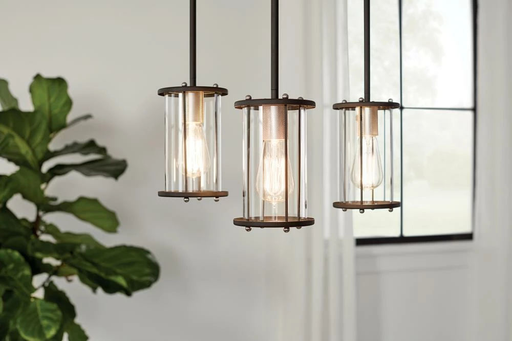 Kichler Pendant Lighting Loman Matte Black and Brushed Nickel Craftsman Clear Glass Cylinder Mini Pendant Light 5 Kichler Pendant Lighting Loman Matte Black and Brushed Nickel Craftsman Clear Glass Cylinder Mini Pendant Light - Image 5