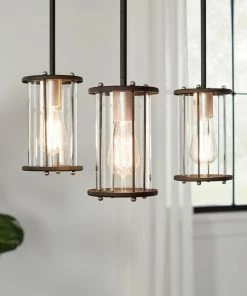 Kichler Pendant Lighting Loman Matte Black and Brushed Nickel Craftsman Clear Glass Cylinder Mini Pendant Light 20 Kichler Pendant Lighting Loman Matte Black and Brushed Nickel Craftsman Clear Glass Cylinder Mini Pendant Light -Craftsman Store 15876251