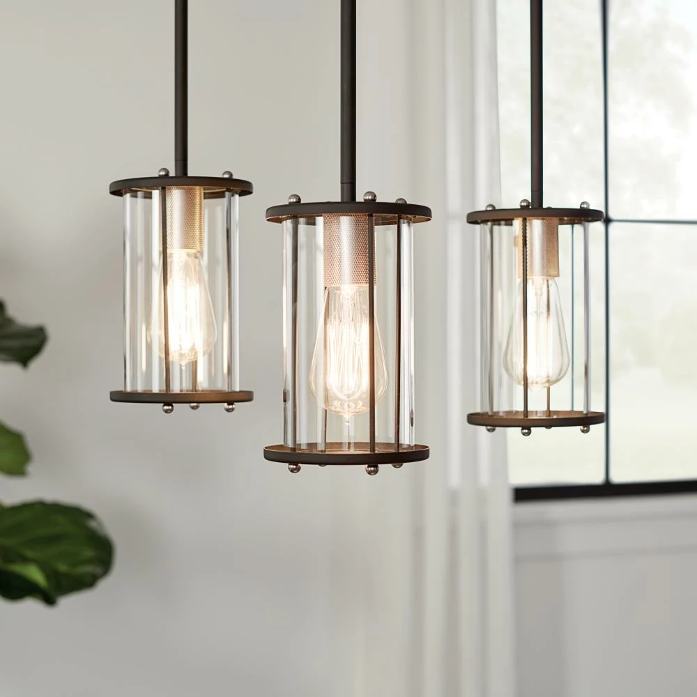 Kichler Pendant Lighting Loman Matte Black and Brushed Nickel Craftsman Clear Glass Cylinder Mini Pendant Light 6 Kichler Pendant Lighting Loman Matte Black and Brushed Nickel Craftsman Clear Glass Cylinder Mini Pendant Light - Image 6