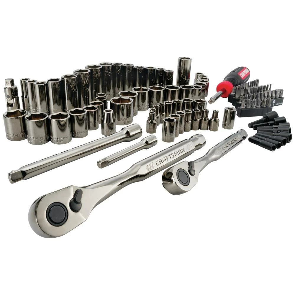 CRAFTSMAN Mechanics Tool Sets 105-Piece Standard (SAE) and Metric Combination Gunmetal Chrome Mechanics Tool Set (1/4-in; 3/8-in) 1 CRAFTSMAN Mechanics Tool Sets 105-Piece Standard (SAE) and Metric Combination Gunmetal Chrome Mechanics Tool Set (1/4-in; 3/8-in)