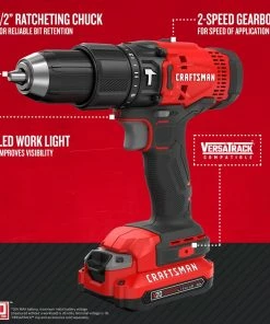 CRAFTSMAN Hammer Drills V20 1/2-in 20-volt Max Variable Speed Cordless Hammer Drill (2-Batteries Included) -Craftsman Store 18114526