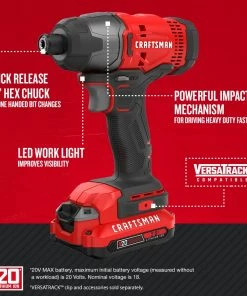 CRAFTSMAN Impact Drivers V20 20-volt Max Variable Speed Cordless Impact Driver (2-Batteries Included) -Craftsman Store 18115113
