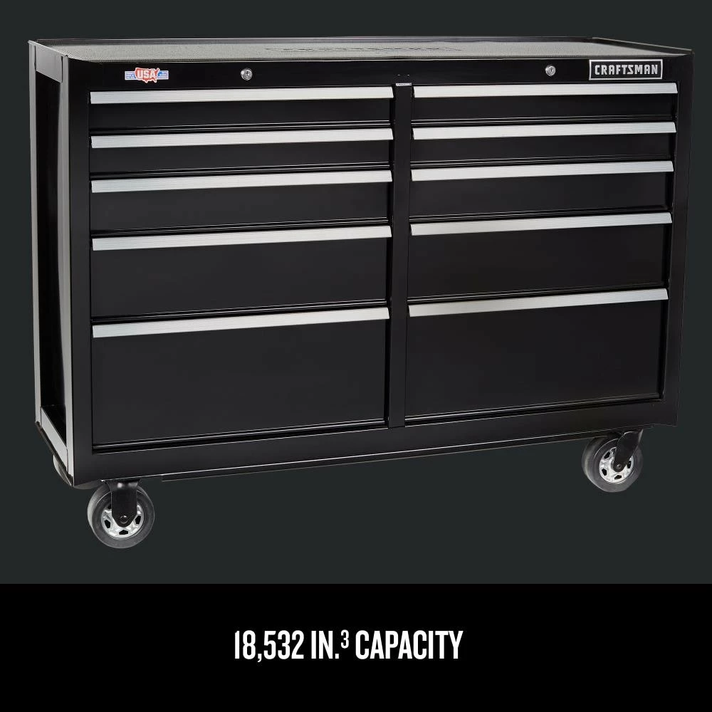 CRAFTSMAN Bottom Tool Cabinets 2000 Series 52-in W x 37.5-in H 10-Drawer Steel Rolling Tool Cabinet (Black) 3 CRAFTSMAN Bottom Tool Cabinets 2000 Series 52-in W x 37.5-in H 10-Drawer Steel Rolling Tool Cabinet (Black) - Image 3