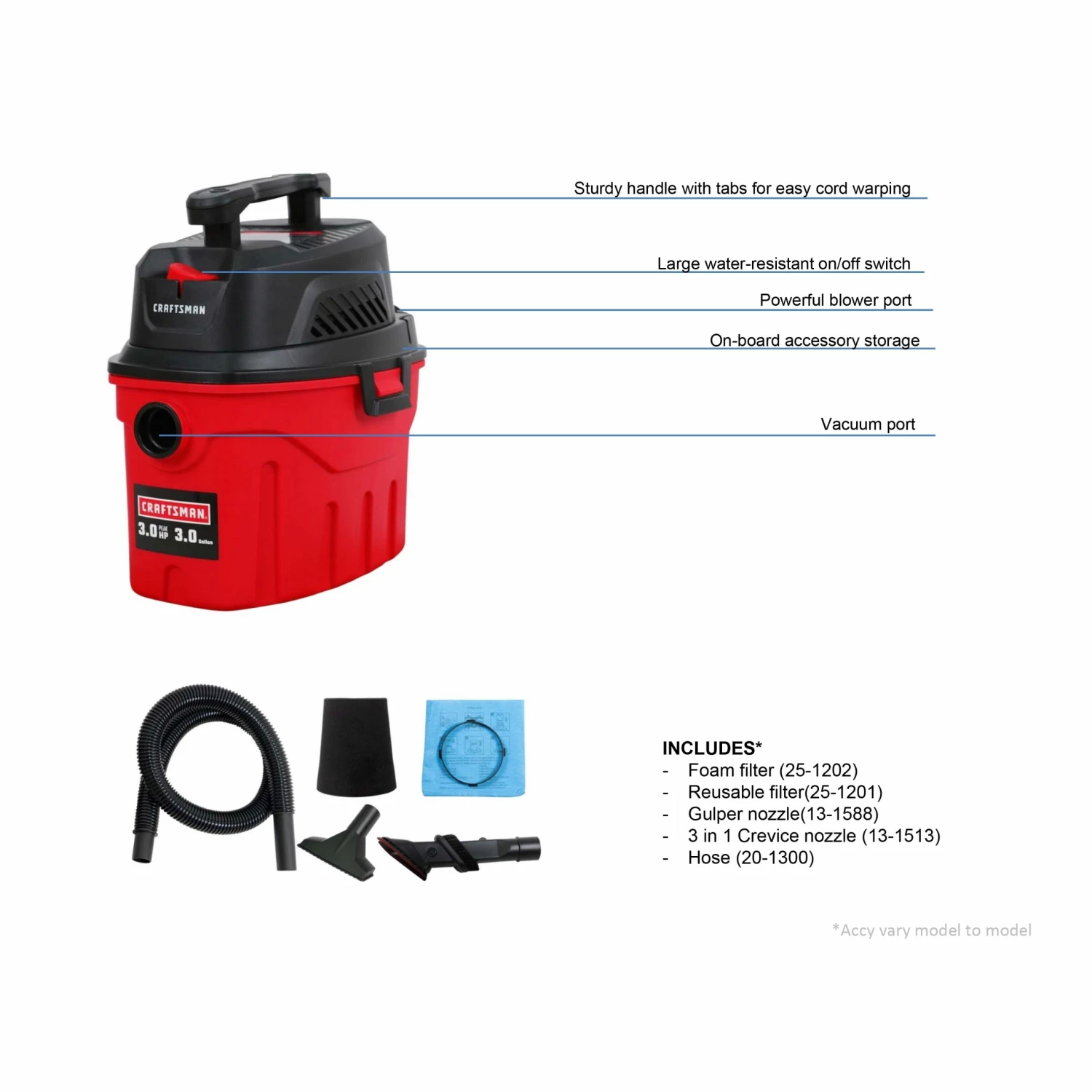 CRAFTSMAN Shop Vacuums 3-Gallon Corded Portable Wet/Dry Shop Vacuum (Corded) 7 CRAFTSMAN Shop Vacuums 3-Gallon Corded Portable Wet/Dry Shop Vacuum (Corded) - Image 7